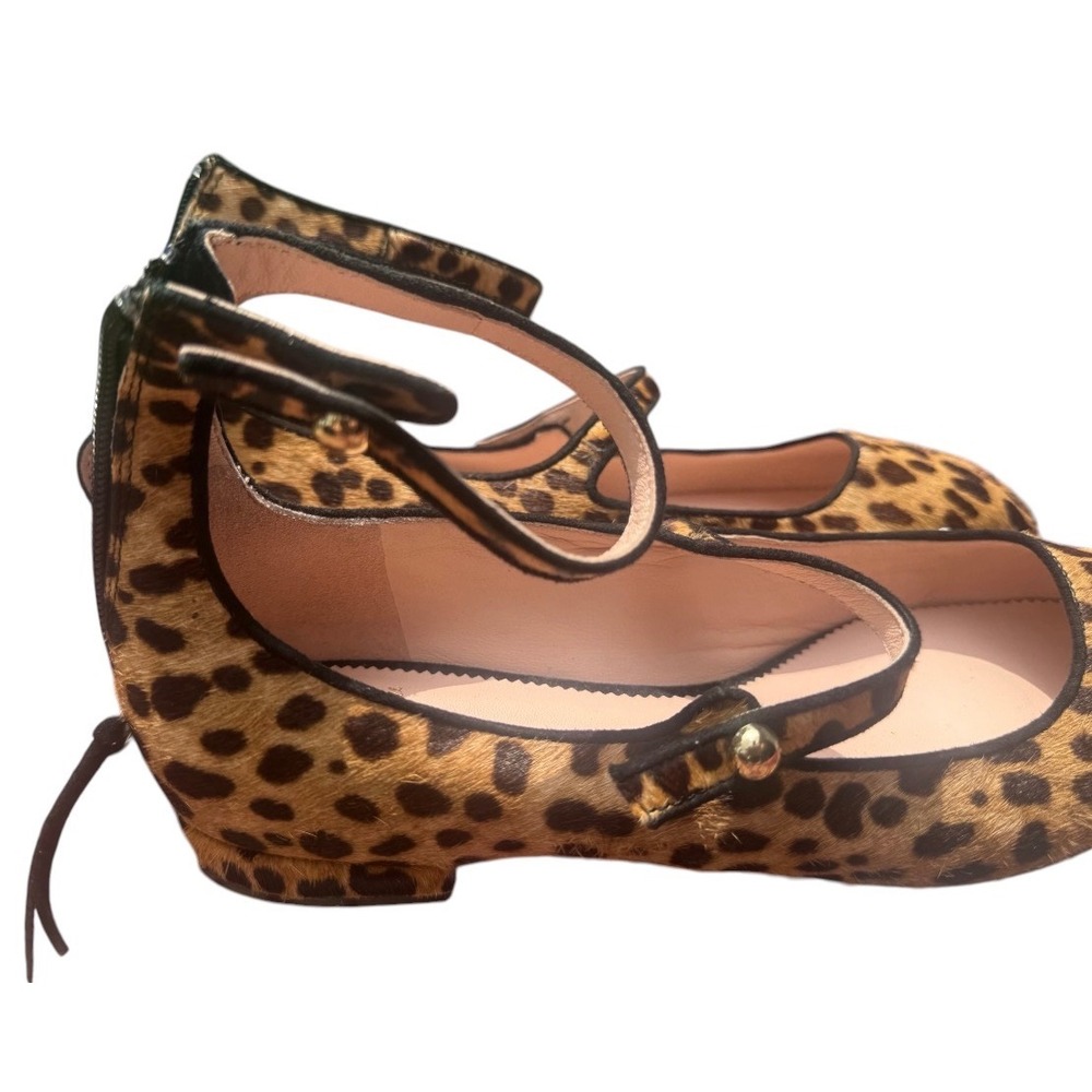 J.Crew Mary Jane Flats Womens 8.5 Brown Leopard Calf Hair Excellent Back Zip - Picture 2 of 9